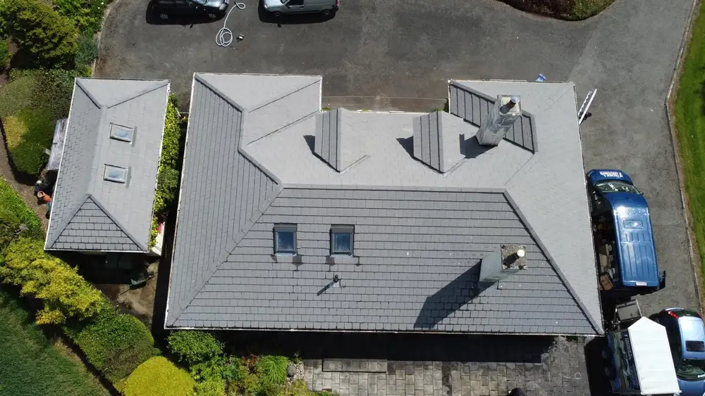 A tiled roof after cleaning, seen from above